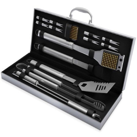 Hastings Home 16-piece Hastings Home Grill Set Stainless Steel BBQ Accessory Kit with Tongs, Skewers, Spatula, Case 271185FCX